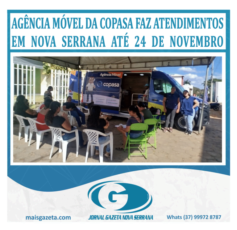 AGÊNCIA MÓVEL DA COPASA FAZ ATENDIMENTOS EM NOVA SERRANA ATÉ 24 DE NOVEMBRO